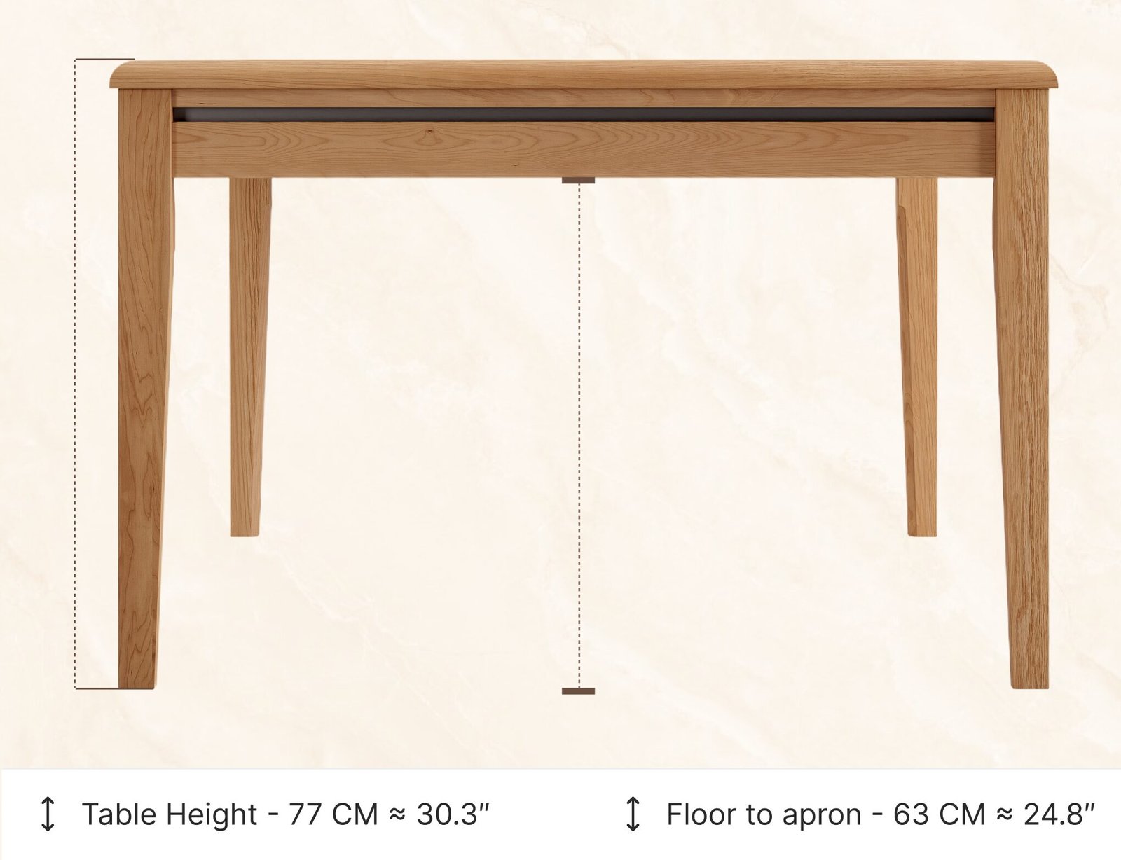 Front view of the Monarch table showing its height